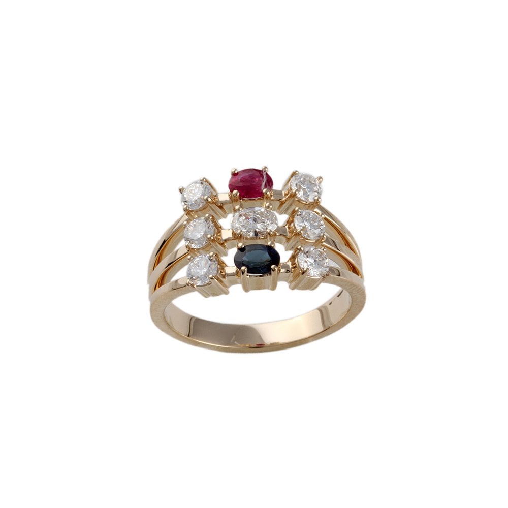 Yellow Gold Nine Multiple Stone Set Bubble Ring 1.30ct