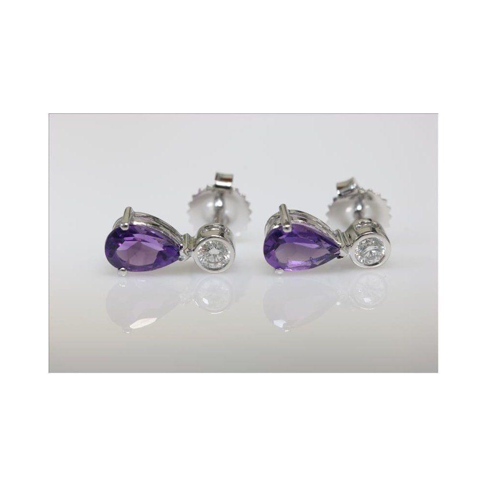 18ct White Gold Amethyst 1.46ct And Diamond 0.21ct Earrings