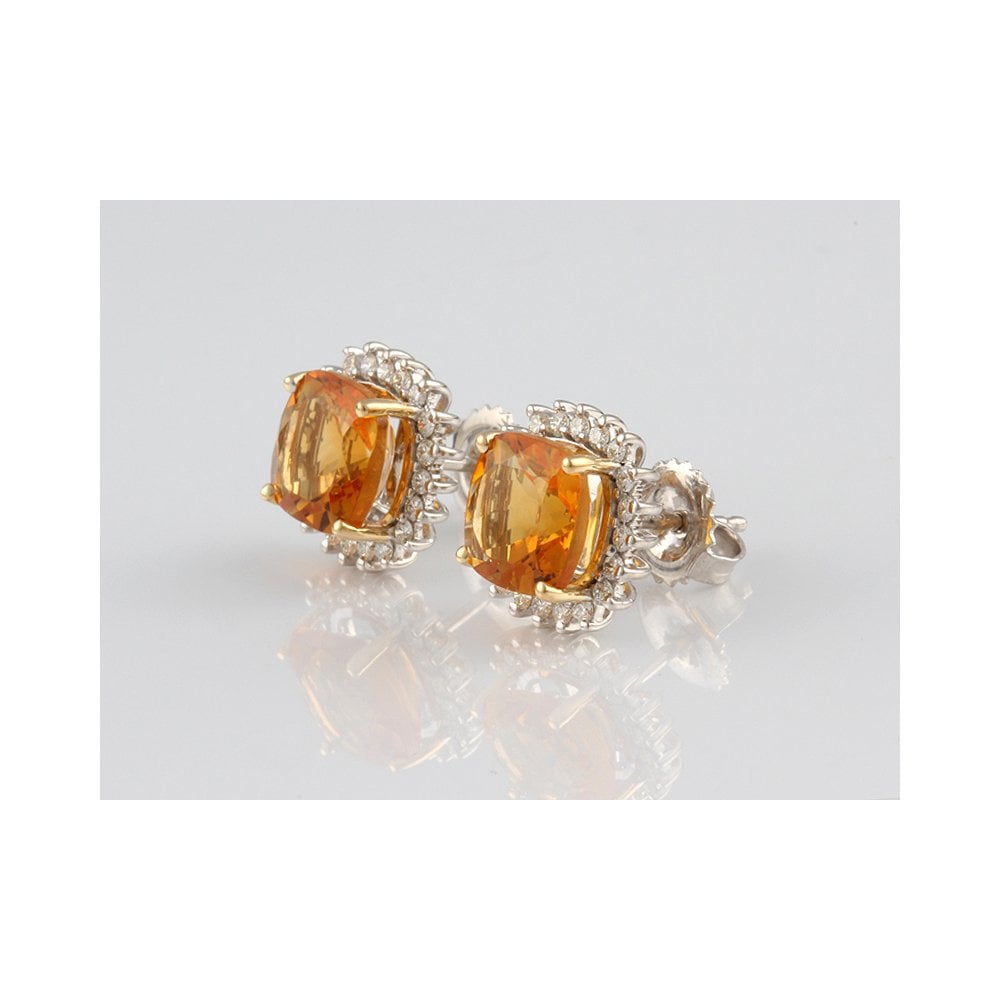 18ct Yellow And White Gold Citrine 4.57ct And Diamond 0.43ct Cluster Earrings
