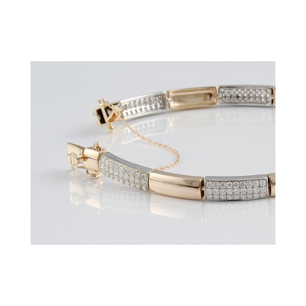 9ct Yellow And White Gold Fancy Diamond Set Bracelet With Figure Of Eight Safety Clasps And Safety Chain 2.05ct