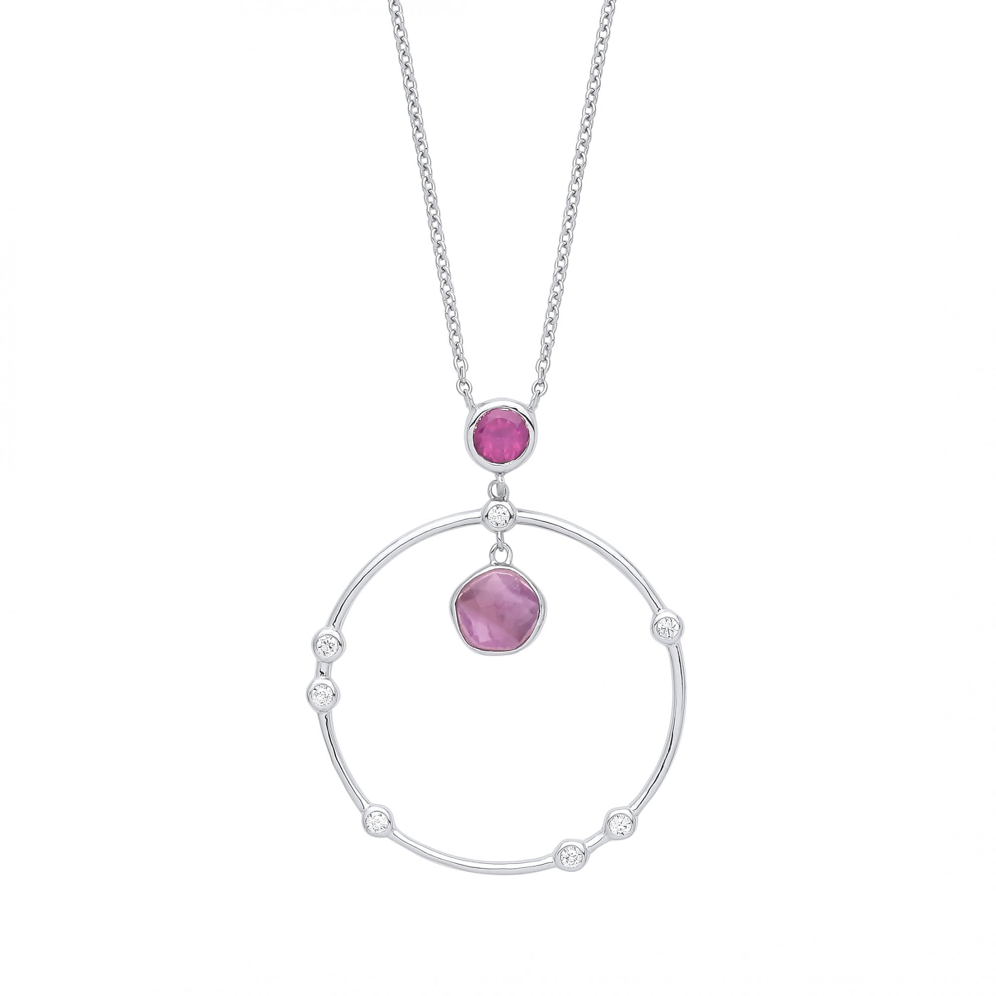 925 Sterling Silver Amethyst, Rhodolite & CZ Fancy Necklace