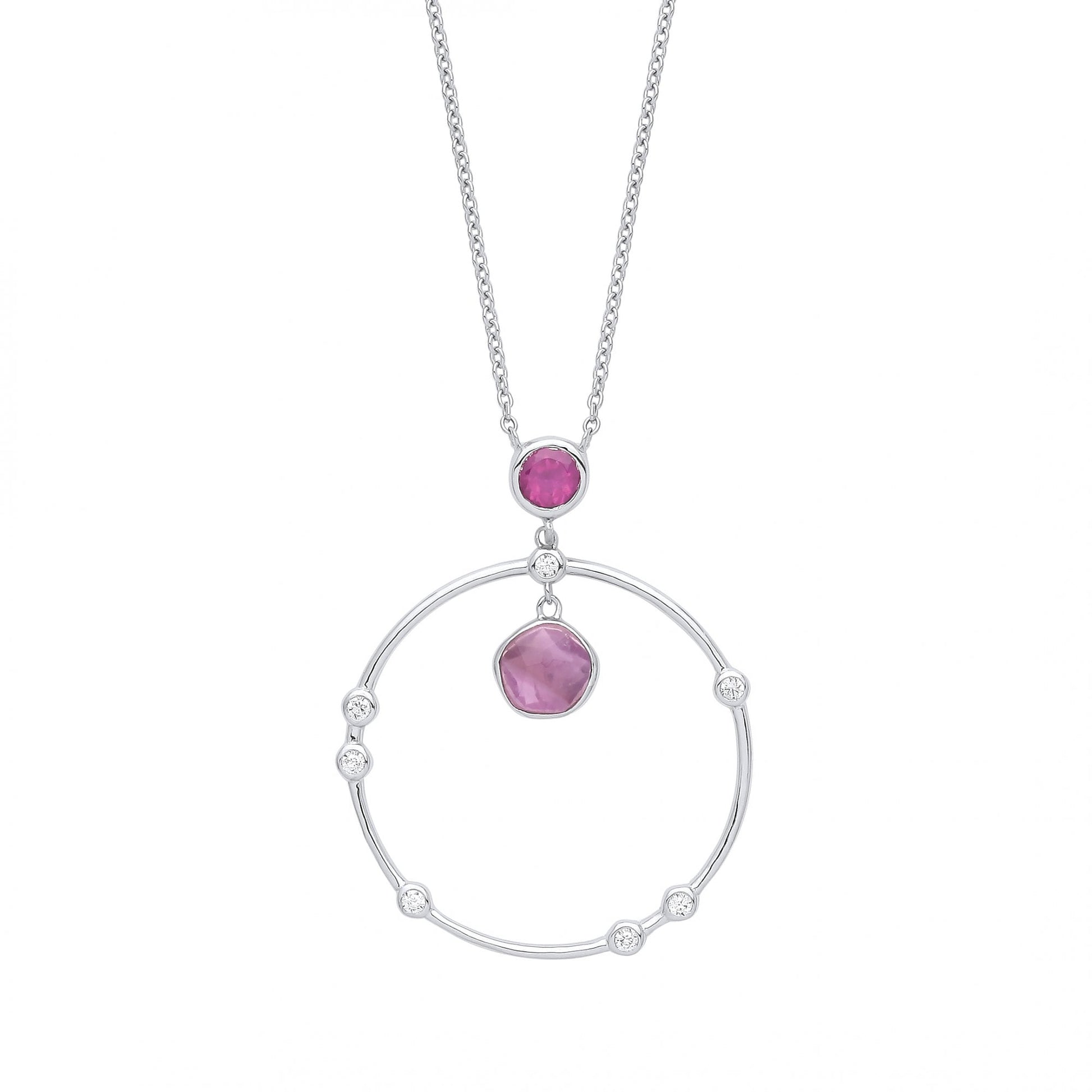 925 Sterling Silver Amethyst, Rhodolite & CZ Fancy Necklace