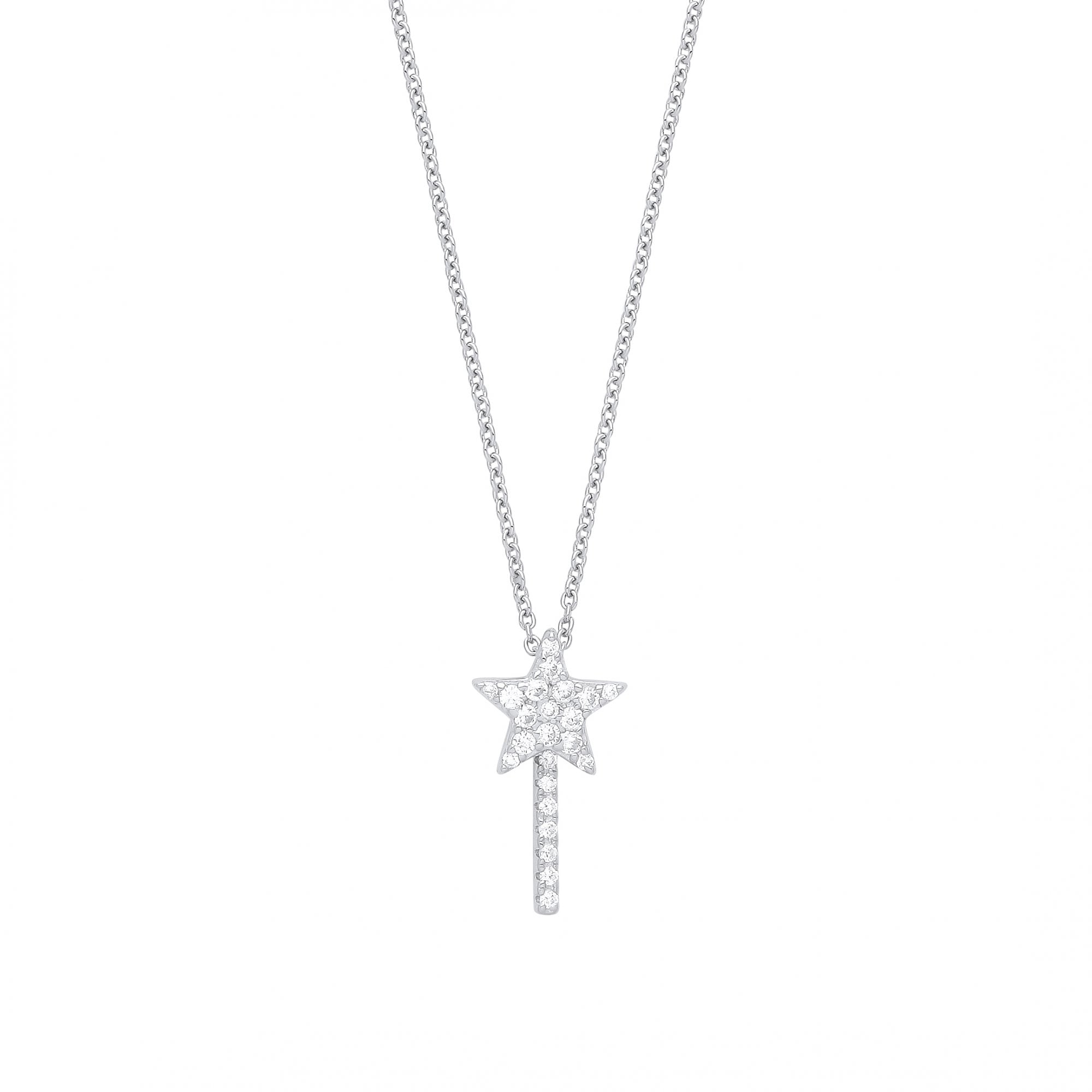 925 Sterling Silver CZ Star Drop Fancy Necklace
