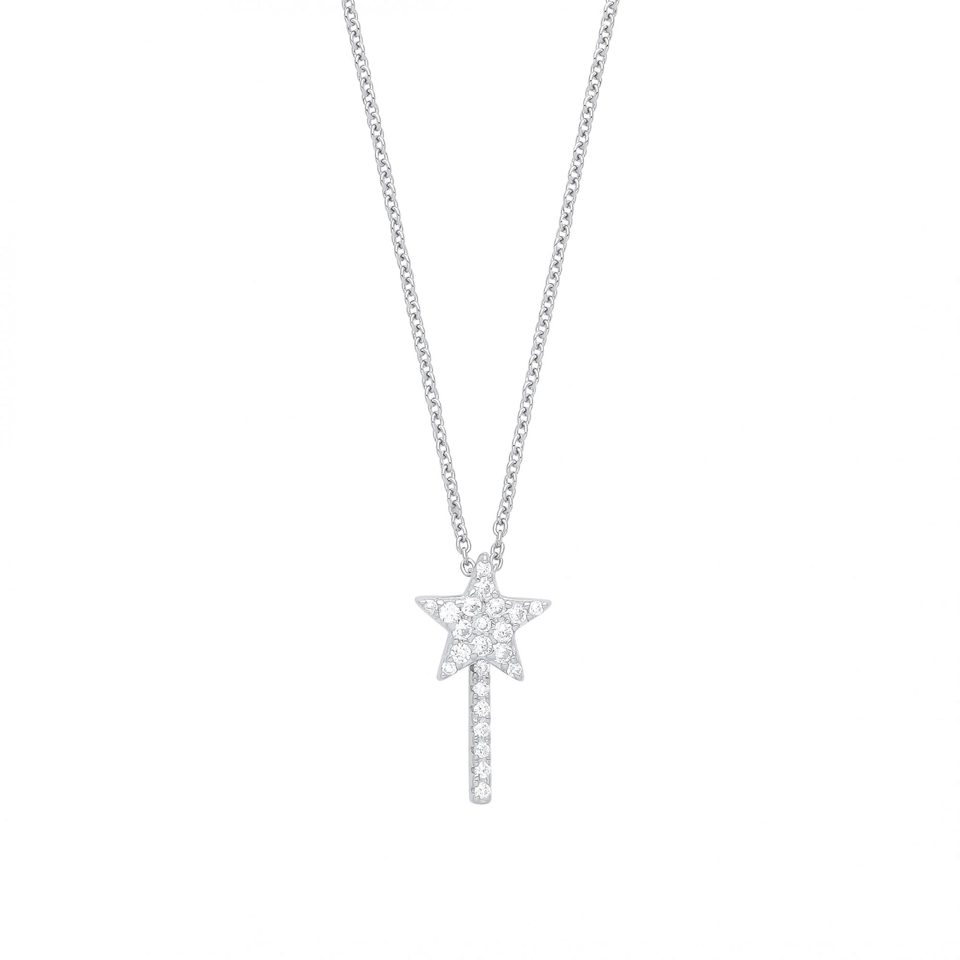 925 Sterling Silver CZ Star Drop Fancy Necklace