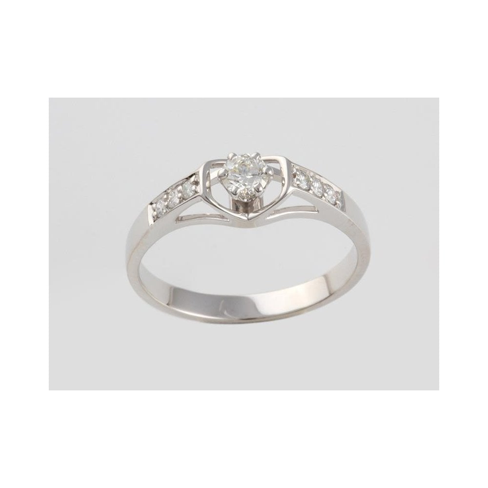 9ct White Gold Diamond Solitaire Ring With Diamond Set Shoulders 0.37ct