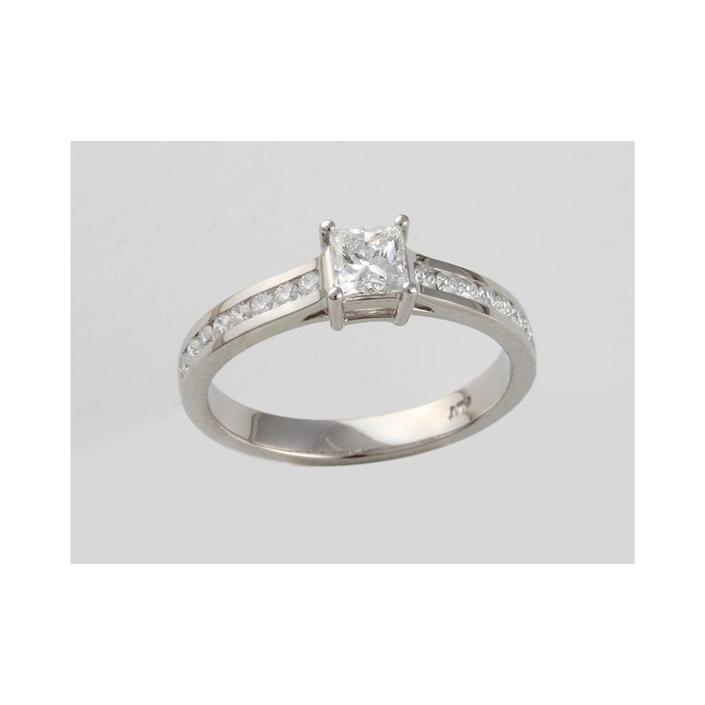 Platinum Certificated Diamond Solitaire Ring With Diamond Set Shoulders 0.57ct