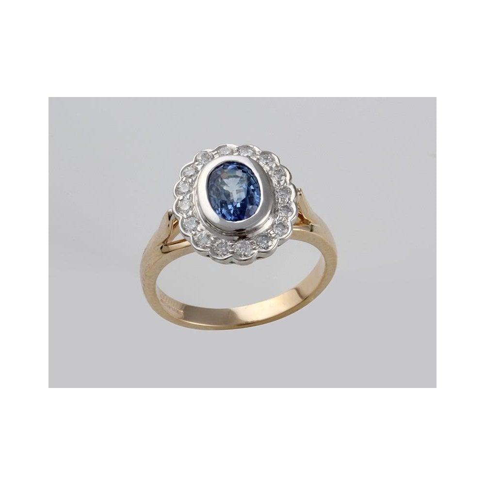 Bespoke 9ct Yellow And White Gold Sapphire 1.49ct And Diamond 0.31ct Cluster Ring