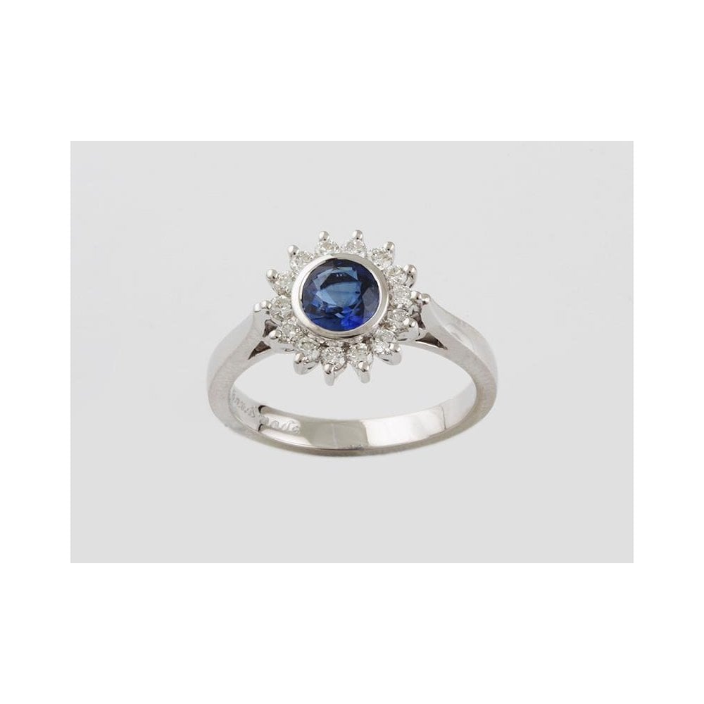 Handmade 18ct White Gold Sapphire 0.84ct And Diamond 0.36ct Cluster Ring