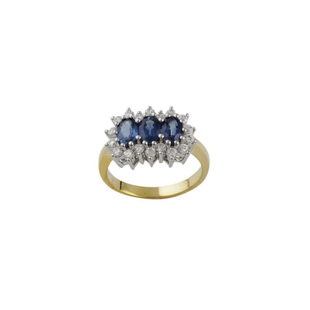 Yellow and White Gold 1.75ct Oval Blue Sapphire and 0.55ct Round Diamond Cluster Ring