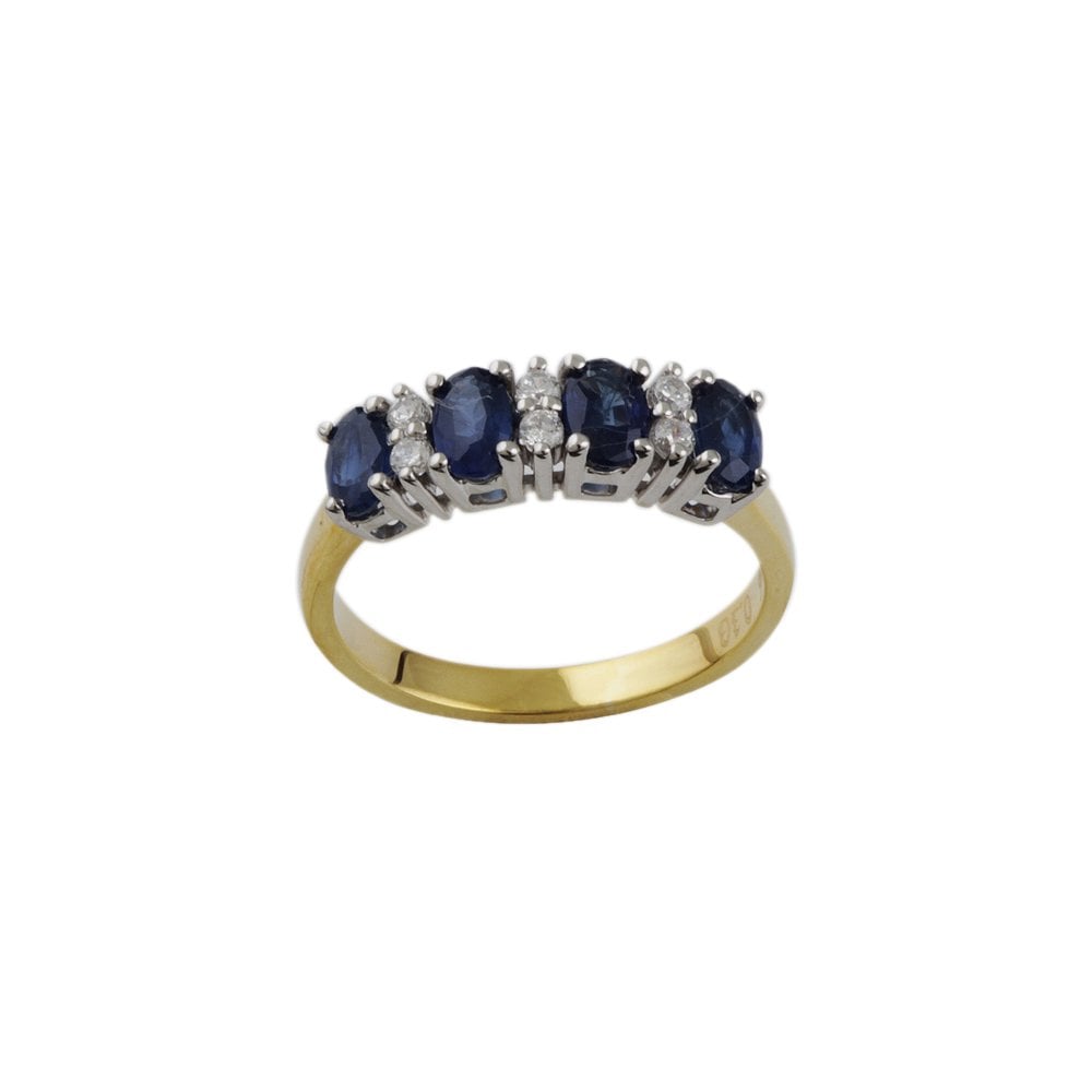 Yellow and White Gold 1.20ct Oval Blue Sapphire and 0.13ct Round Brilliant Diamond Set Ring