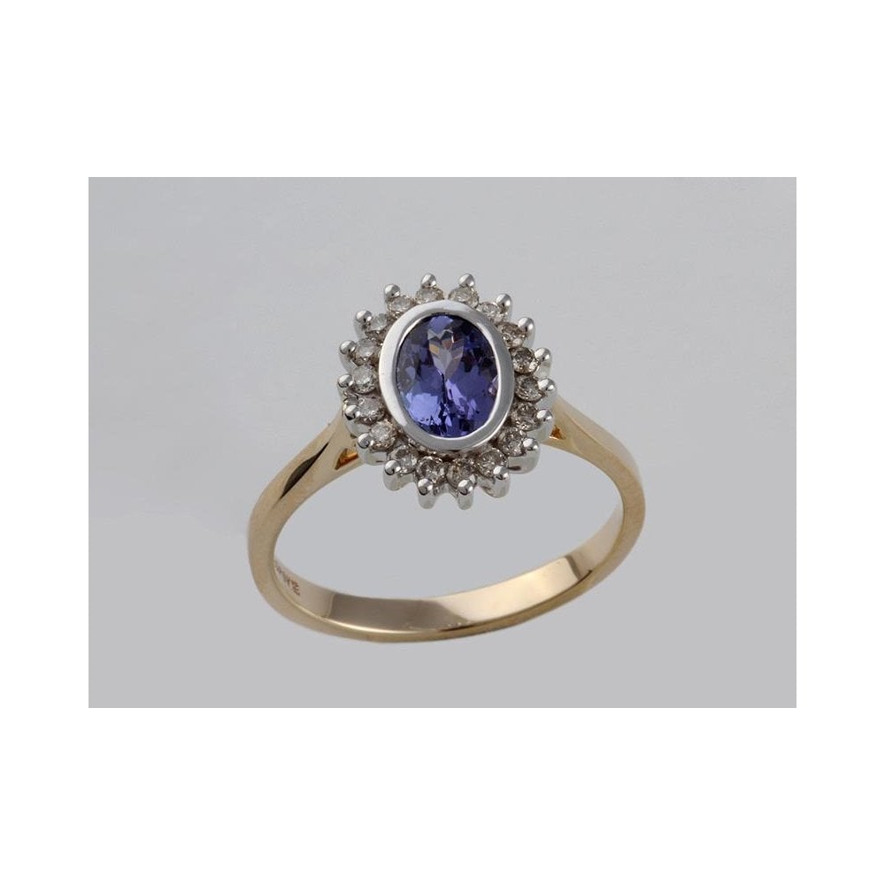 Bespoke 9ct Yellow And White Gold Tanzanite 0.81ct And Diamond 0.24ct Cluster Ring