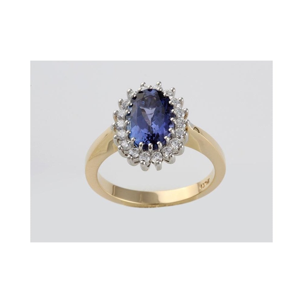18ct Yellow Gold Tanzanite 2.59ct And Diamond 0.37ct Cluster Ring With A Platinum Setting