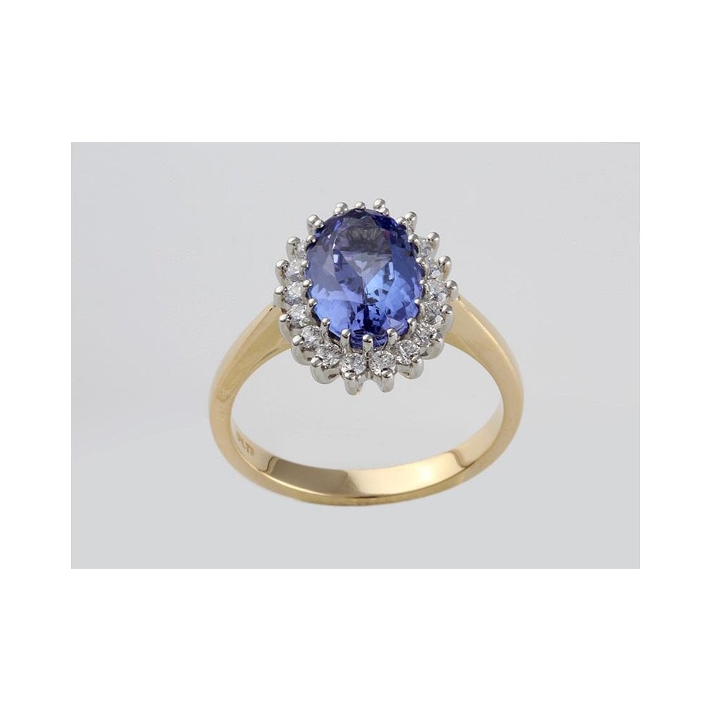18ct Yellow Gold Tanzanite 2.63ct And Diamond 0.37ct Cluster Ring With A Platinum Setting