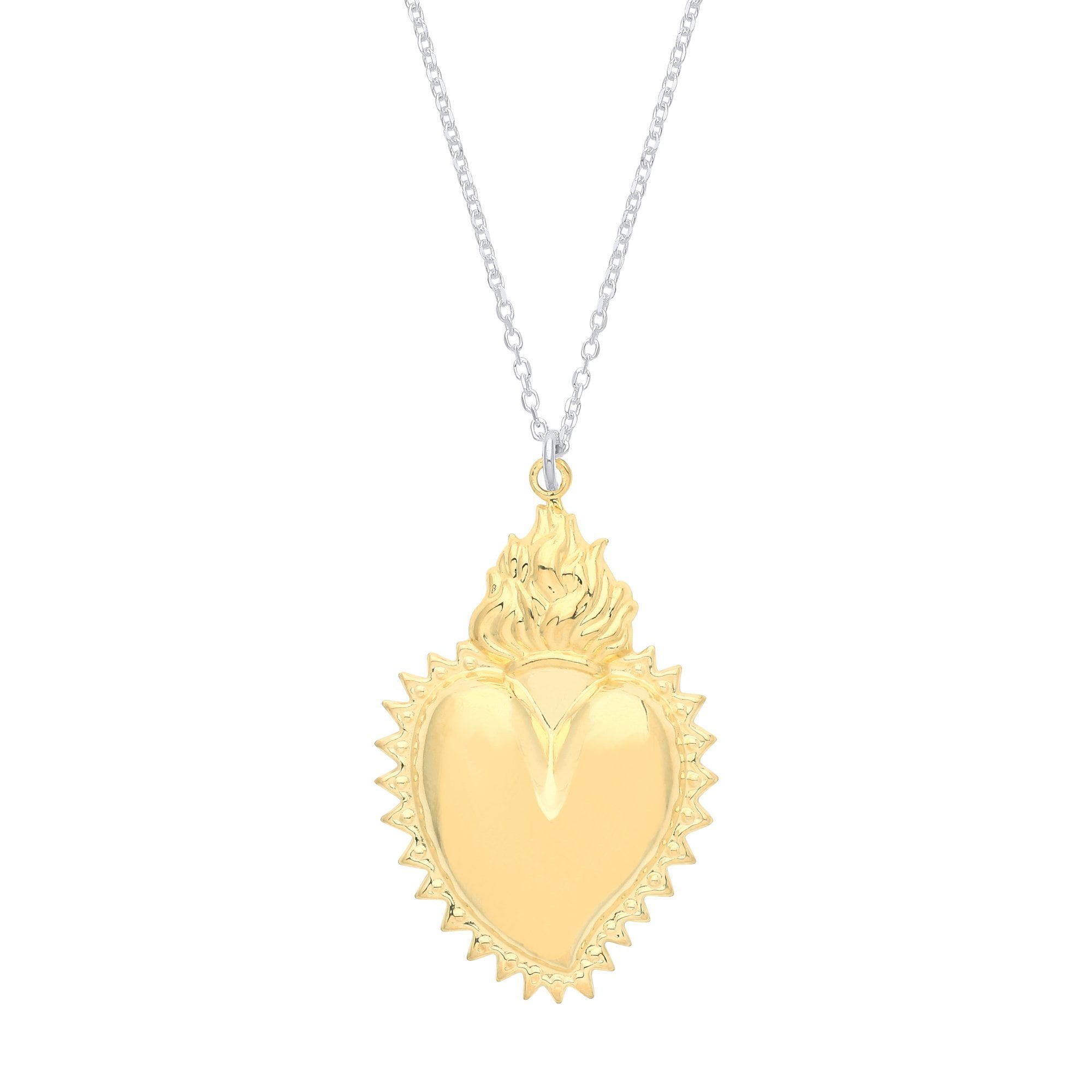 925 Sterling Silver Fancy Necklace With Large Gold Plated Heart Pendant