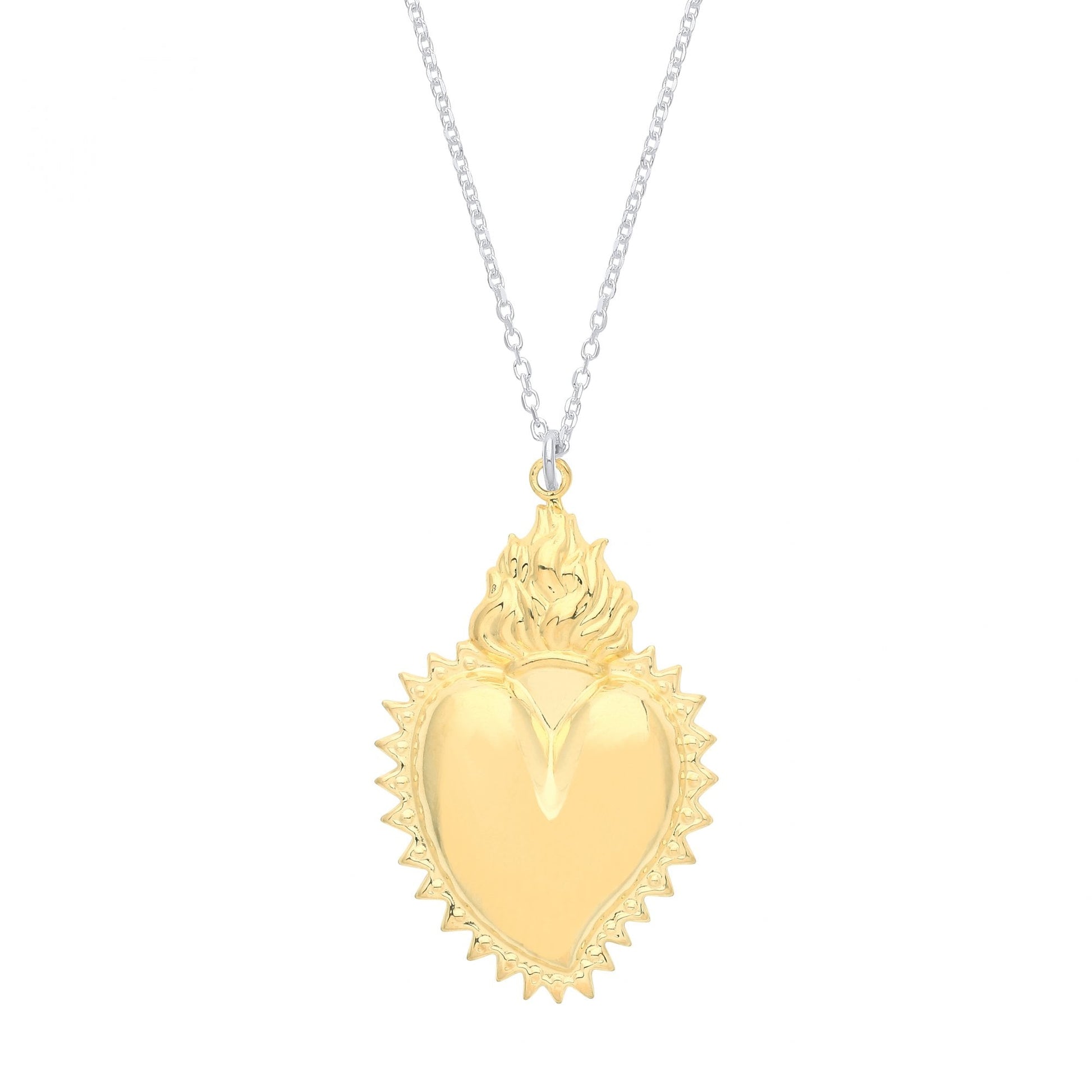 925 Sterling Silver Fancy Necklace With Large Gold Plated Heart Pendant