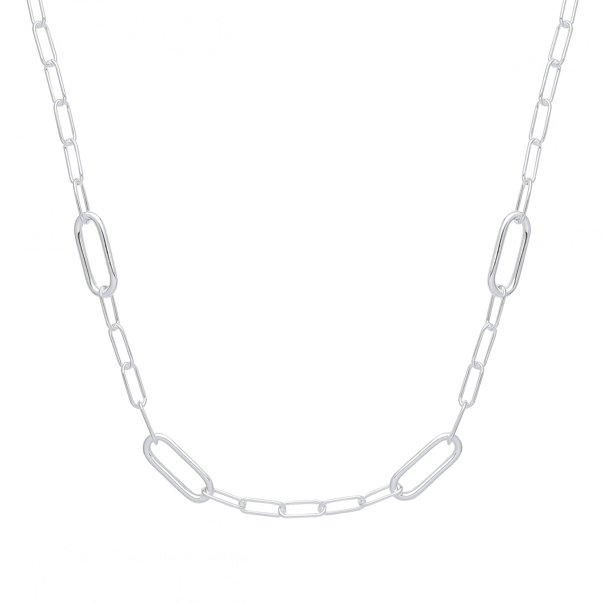925 Sterling Silver Hollow Rounded Rectangle Link Fancy Necklace
