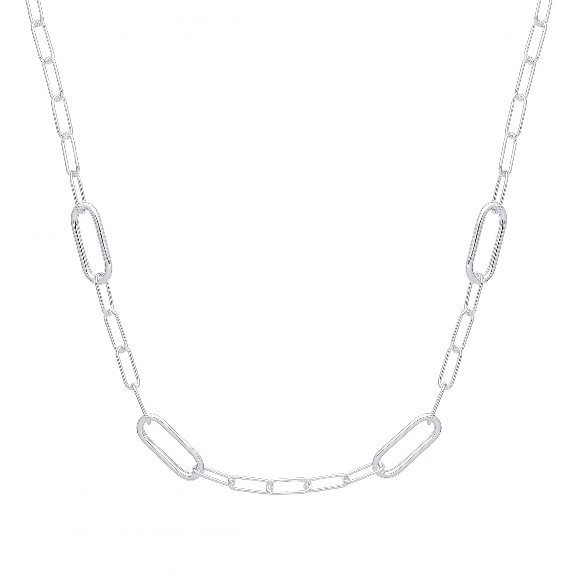 925 Sterling Silver Hollow Rounded Rectangle Link Fancy Necklace