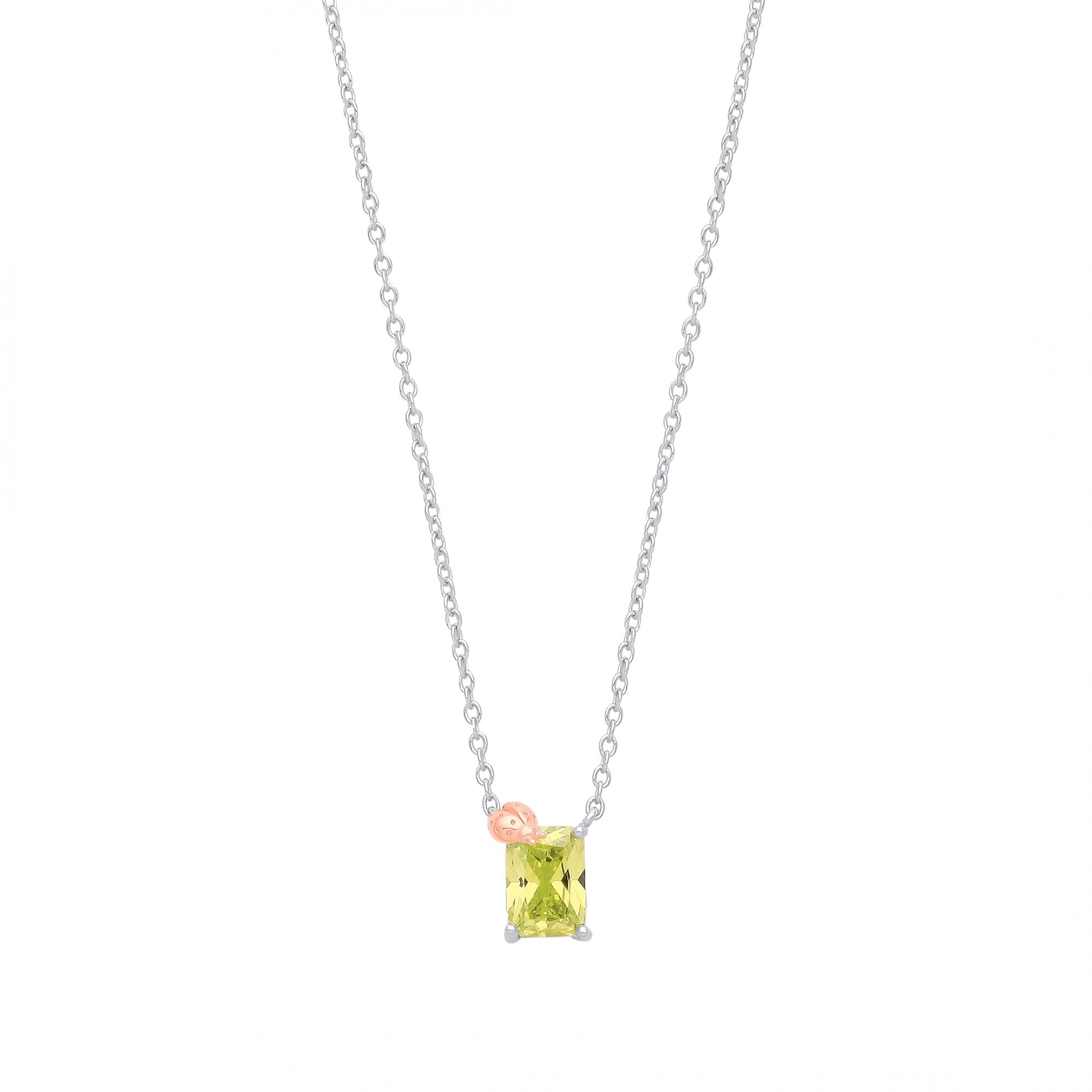 925 Sterling Silver Rhodium Plated Green Quartz Ladybug Pendant Necklace