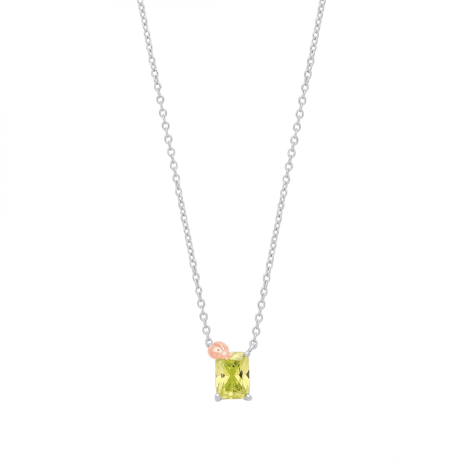925 Sterling Silver Rhodium Plated Green Quartz Ladybug Pendant Necklace