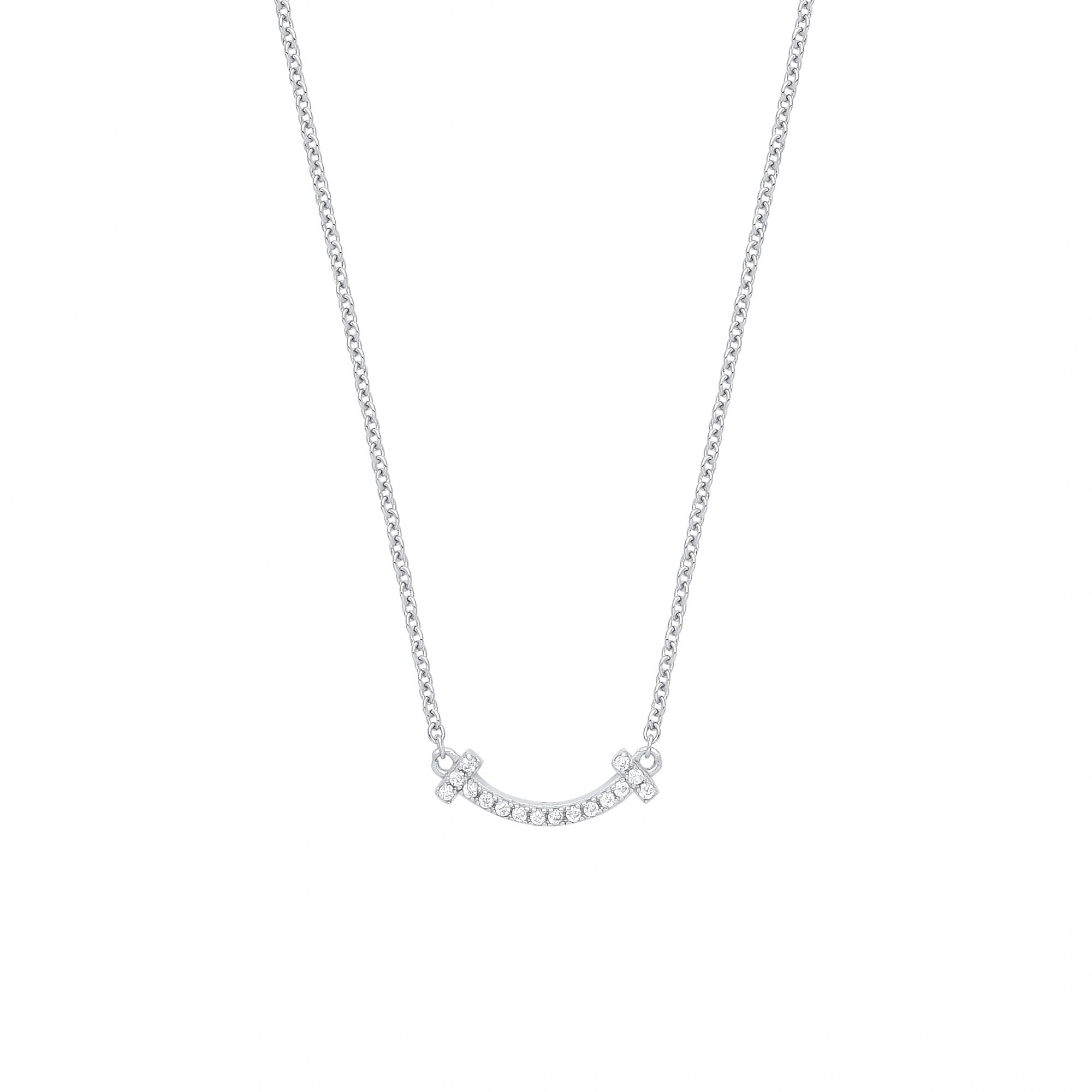 925 Sterling Silver Rhodium Plated CZ Smile Pendant Necklace