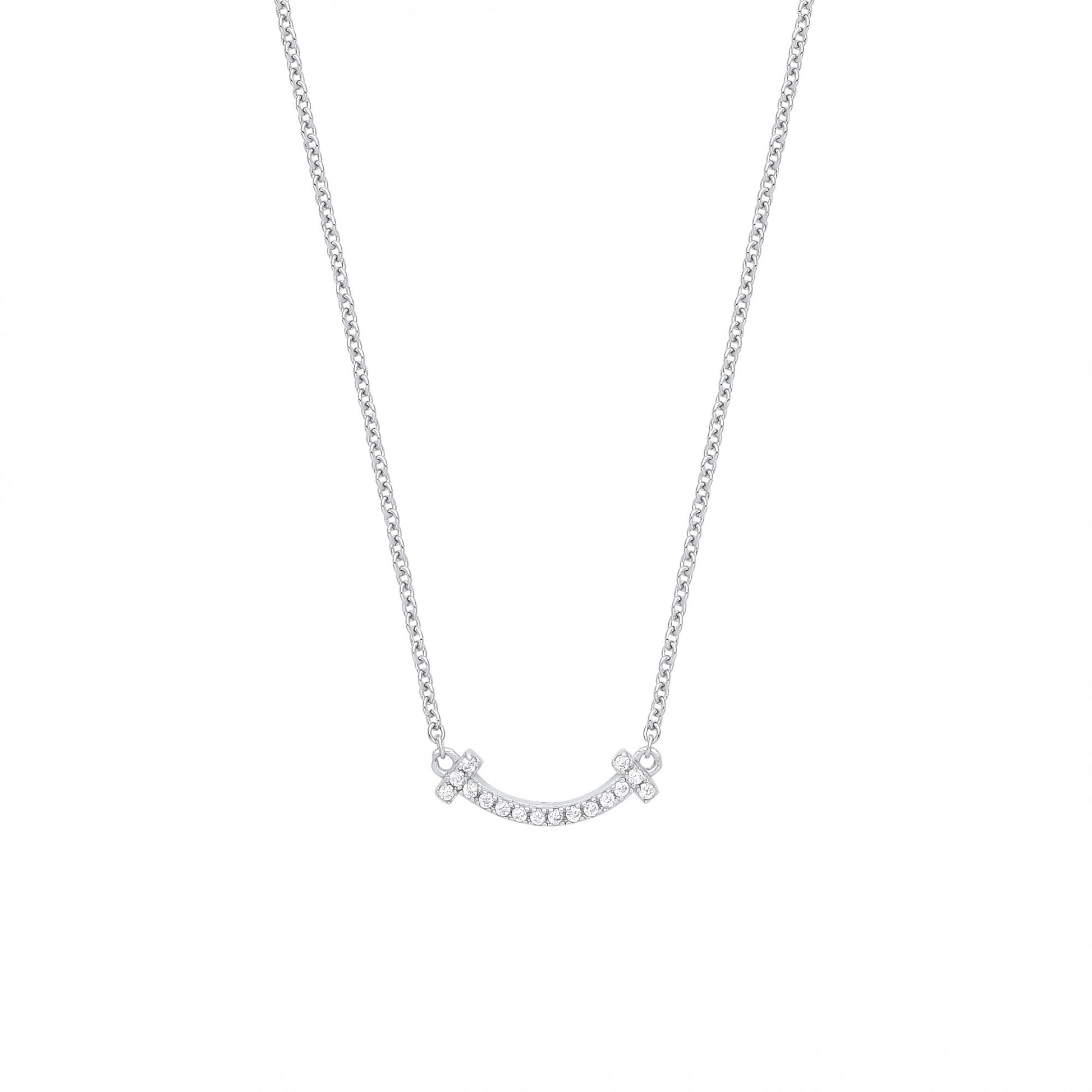 925 Sterling Silver Rhodium Plated CZ Smile Pendant Necklace