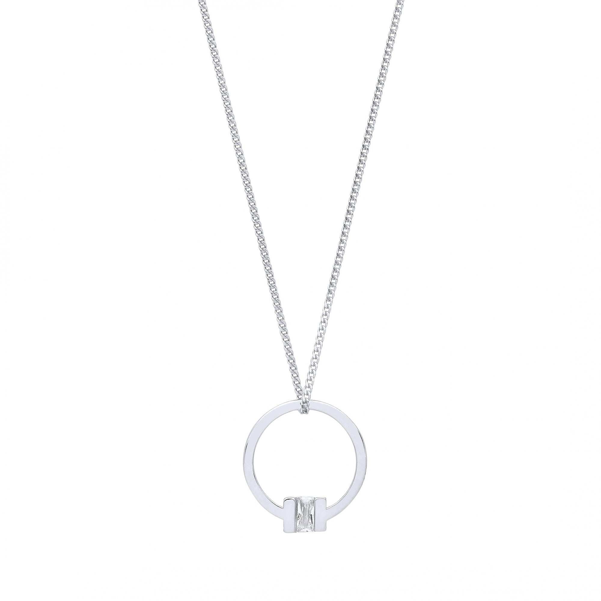 925 Sterling Silver Rhodium Plated Circle CZ Pendant Necklace