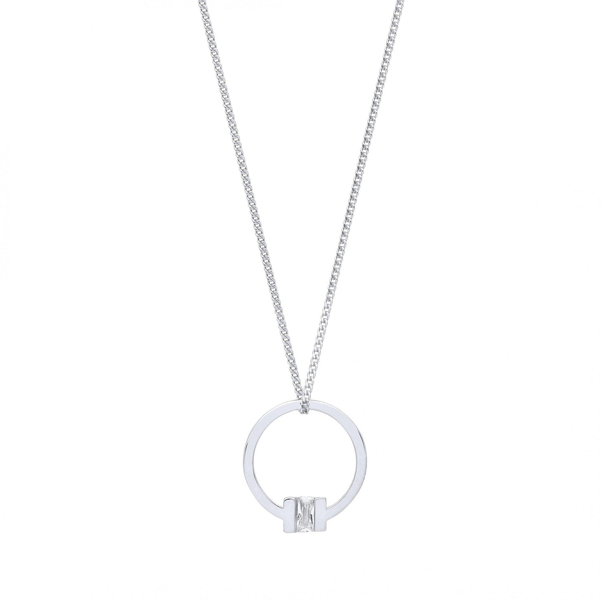 925 Sterling Silver Rhodium Plated Circle CZ Pendant Necklace