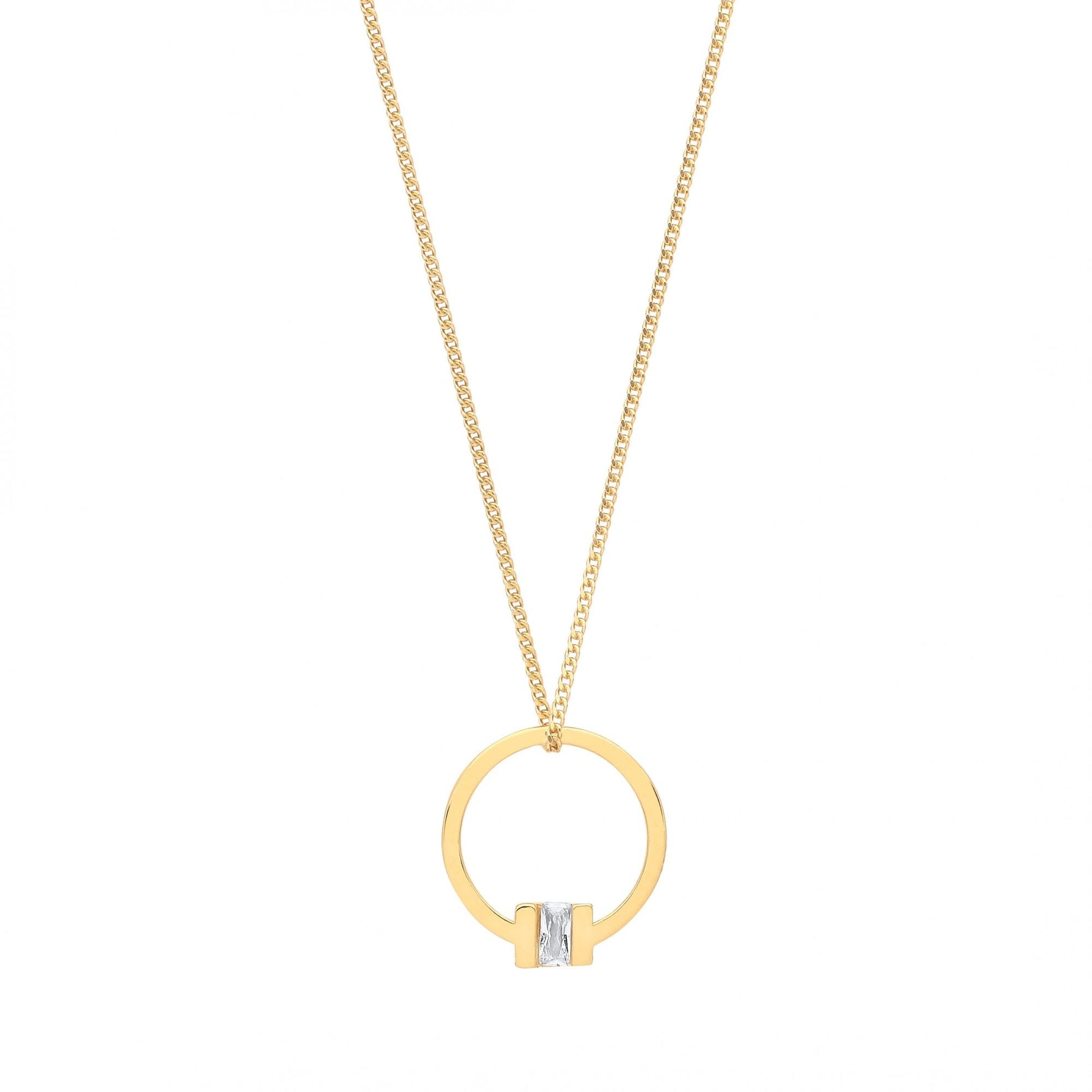 Gold Plated Circle CZ Pendant Necklace