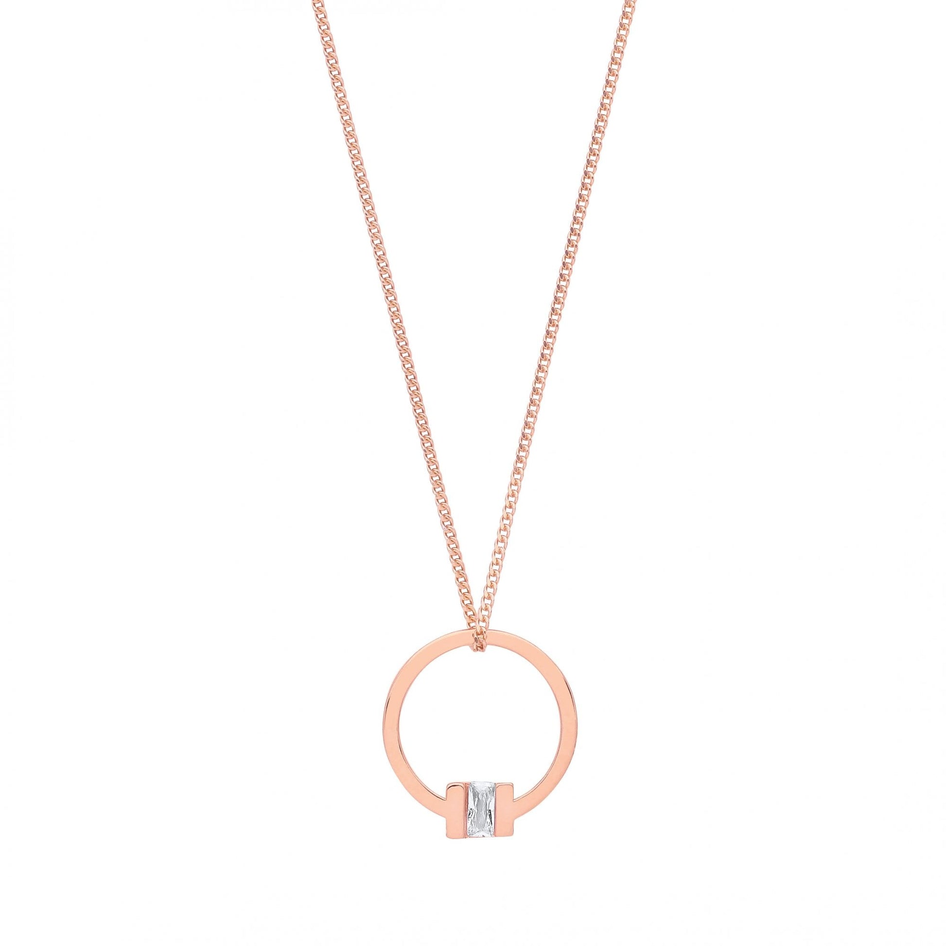 Rose Gold Plated Circle CZ Pendant Necklace