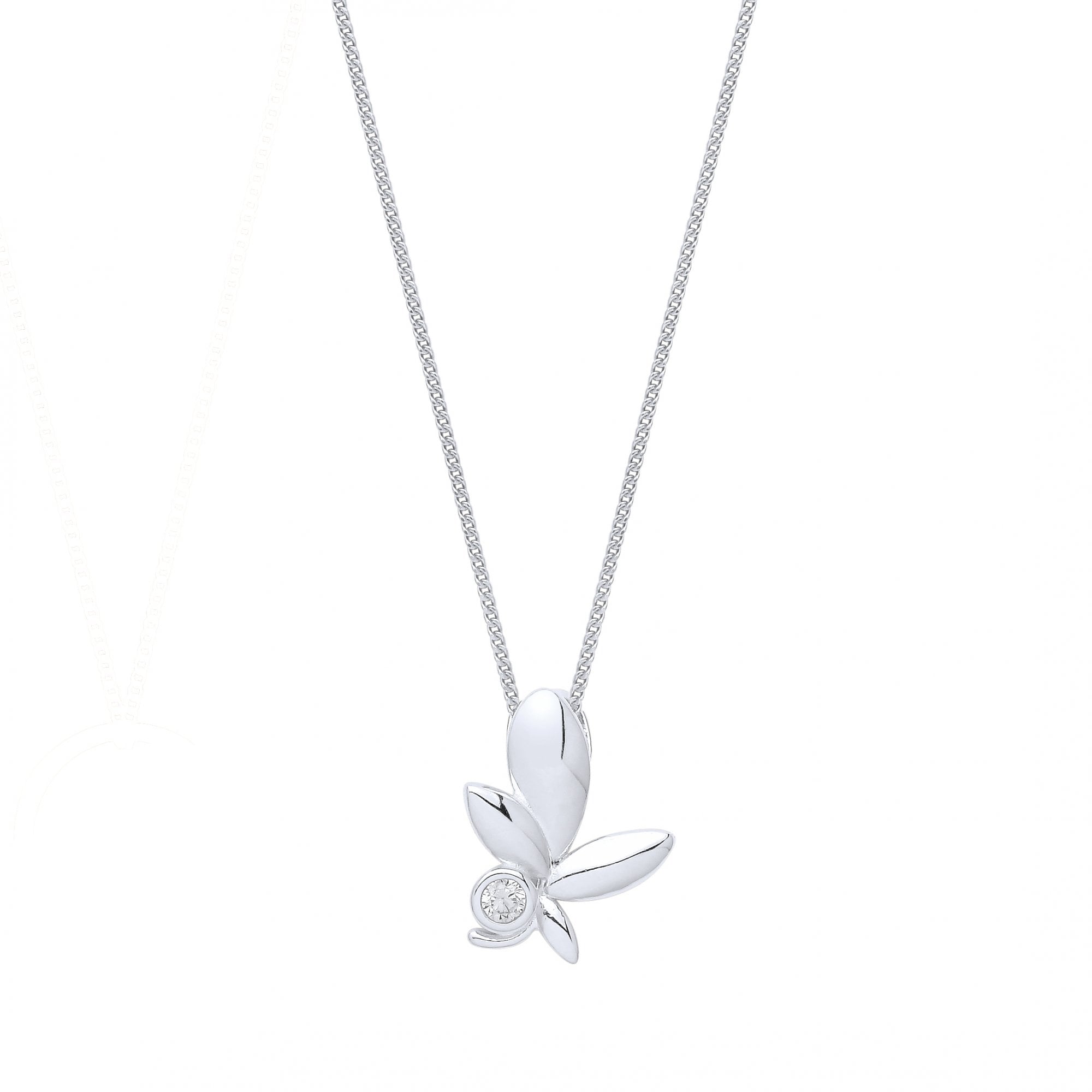 925 Sterling Silver Rhodium Plated CZ Olive Leaf Pendant Necklace