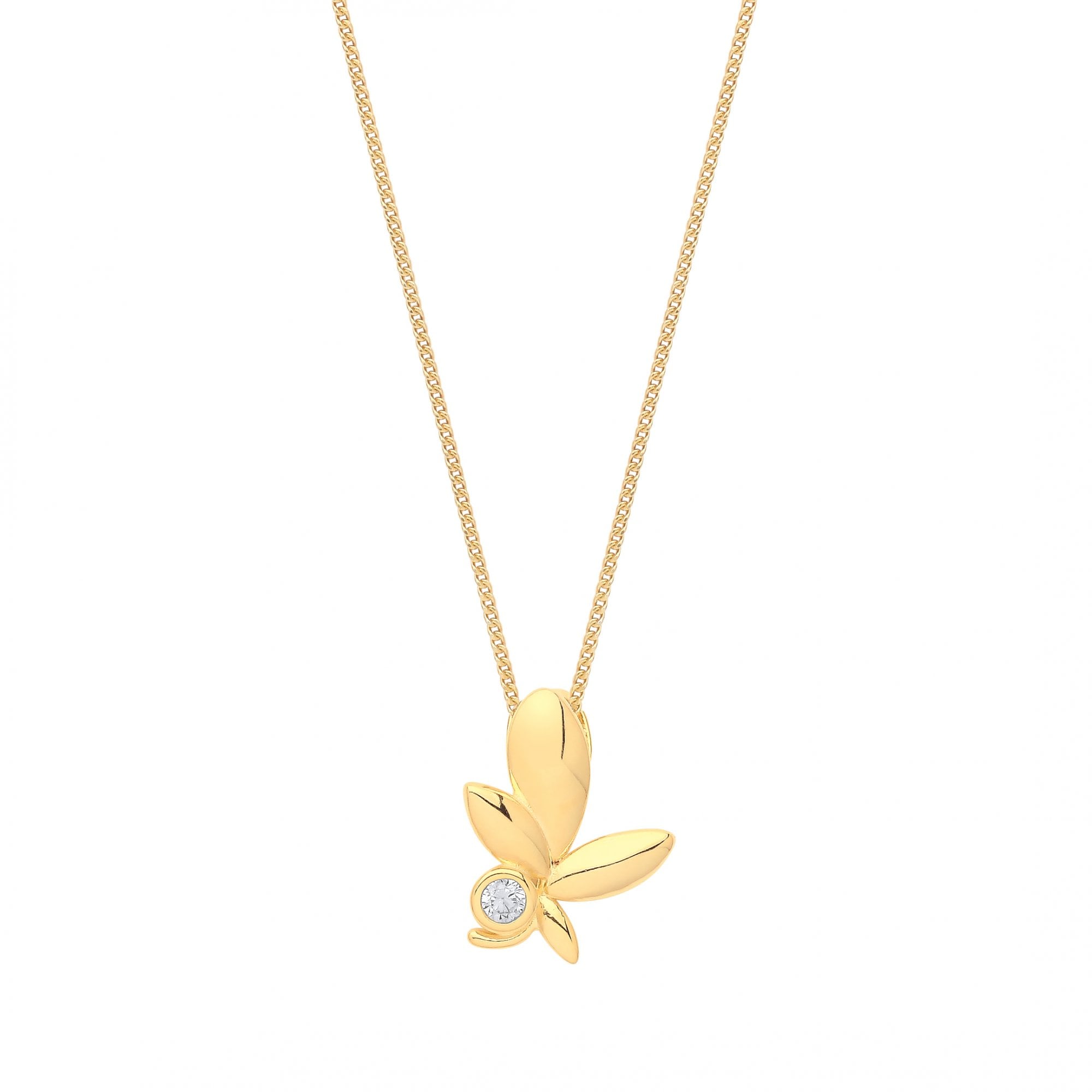 Gold Plated CZ Olive Leaf Pendant Necklace