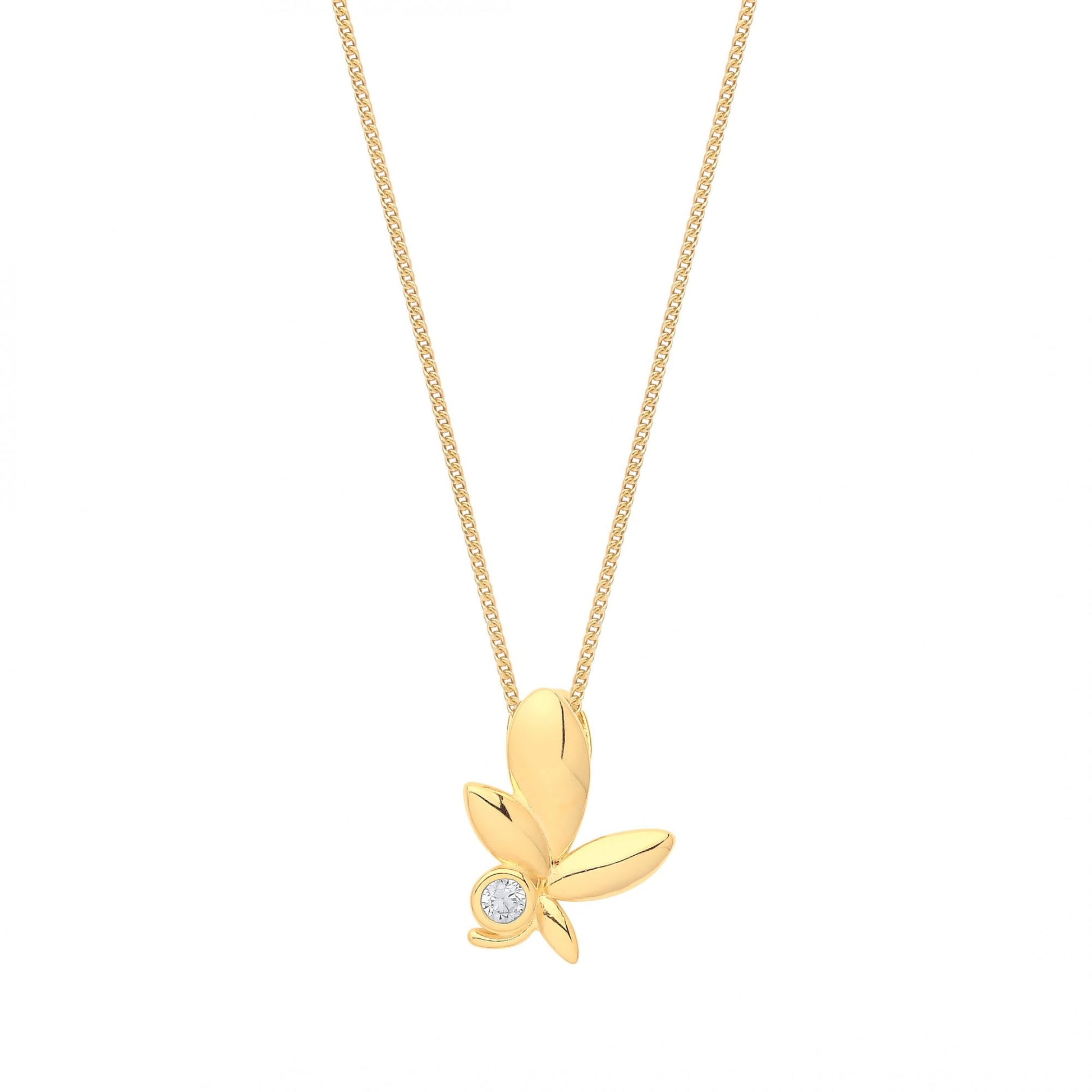 Gold Plated CZ Olive Leaf Pendant Necklace