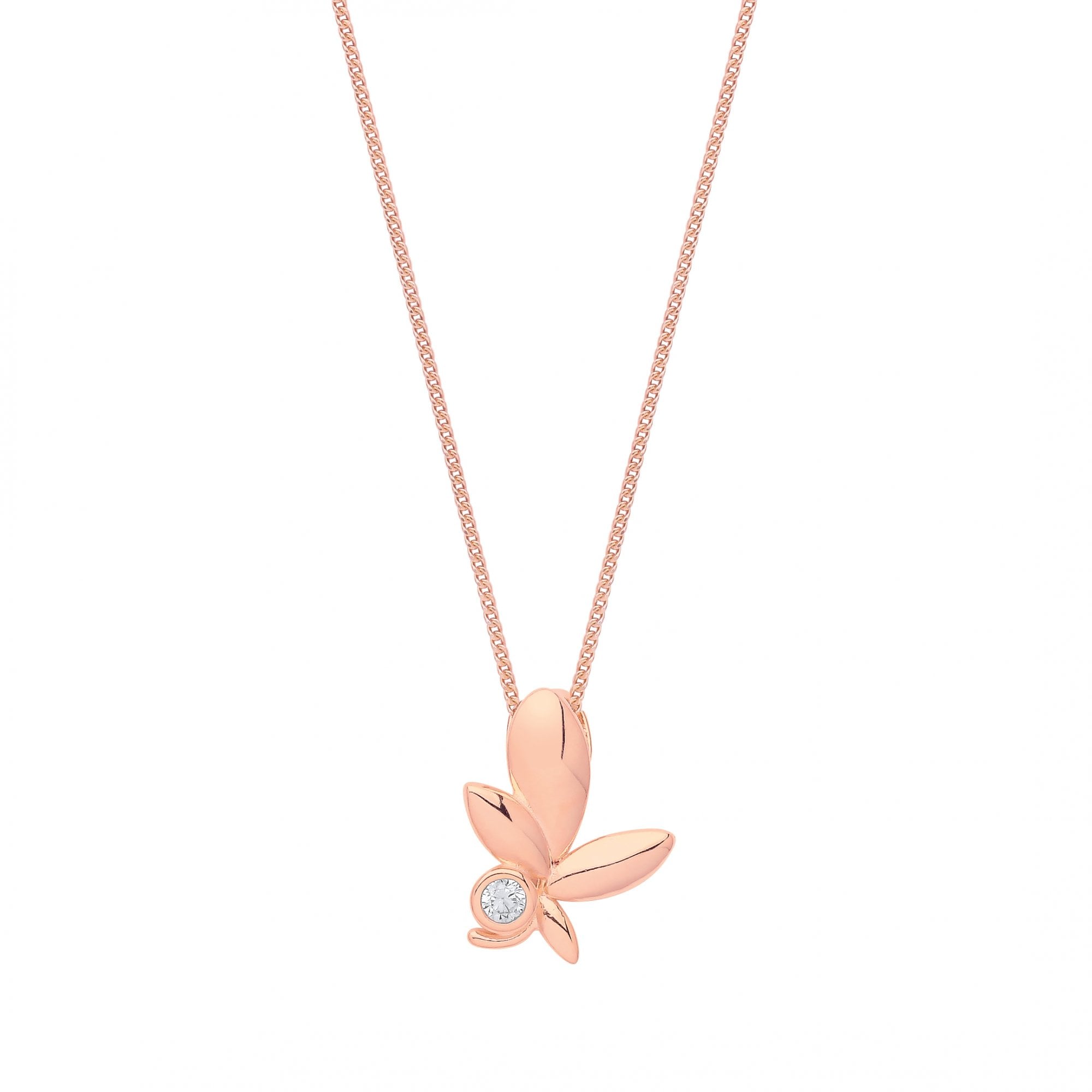 Rose Gold Plated CZ Olive Leaf Pendant Necklace