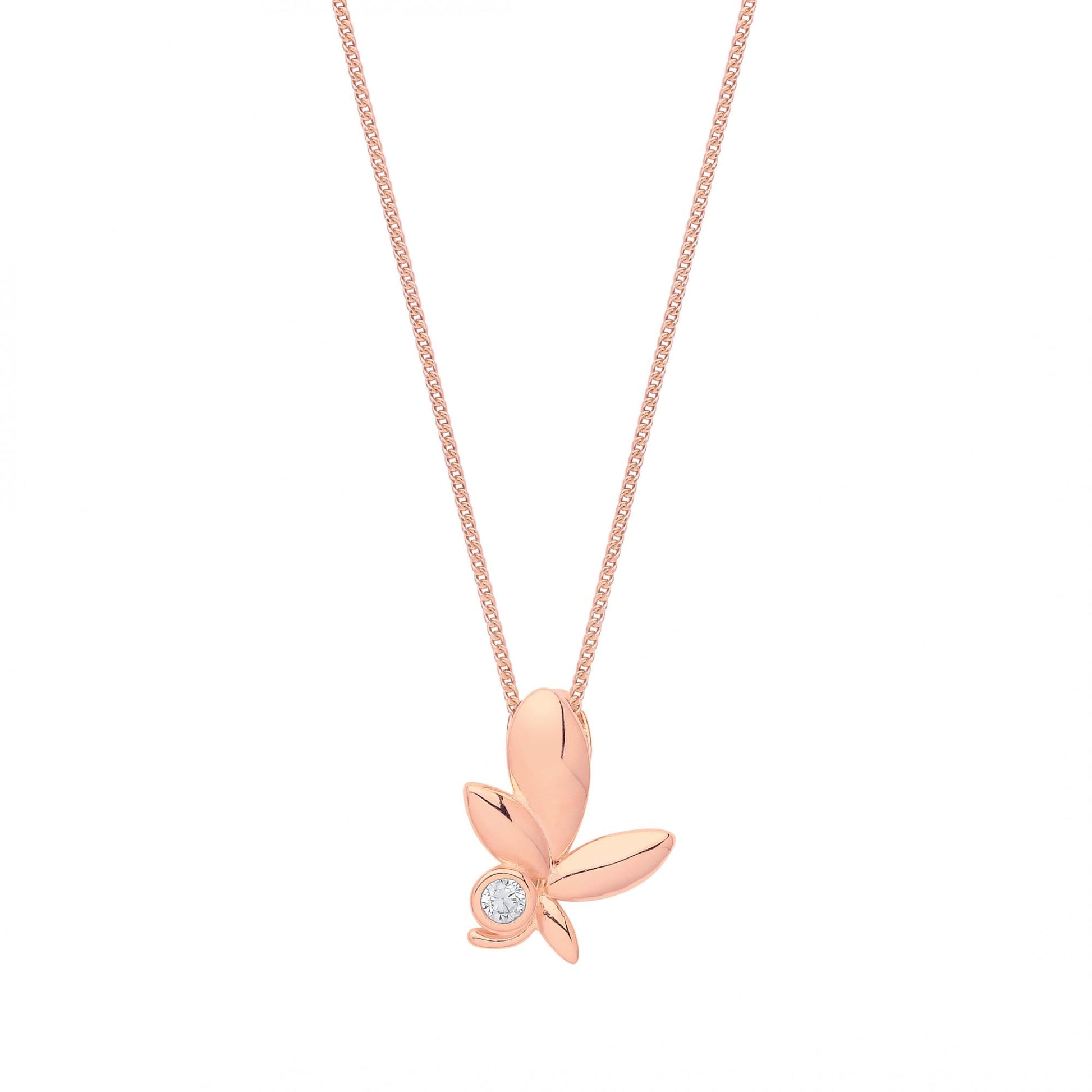 Rose Gold Plated CZ Olive Leaf Pendant Necklace