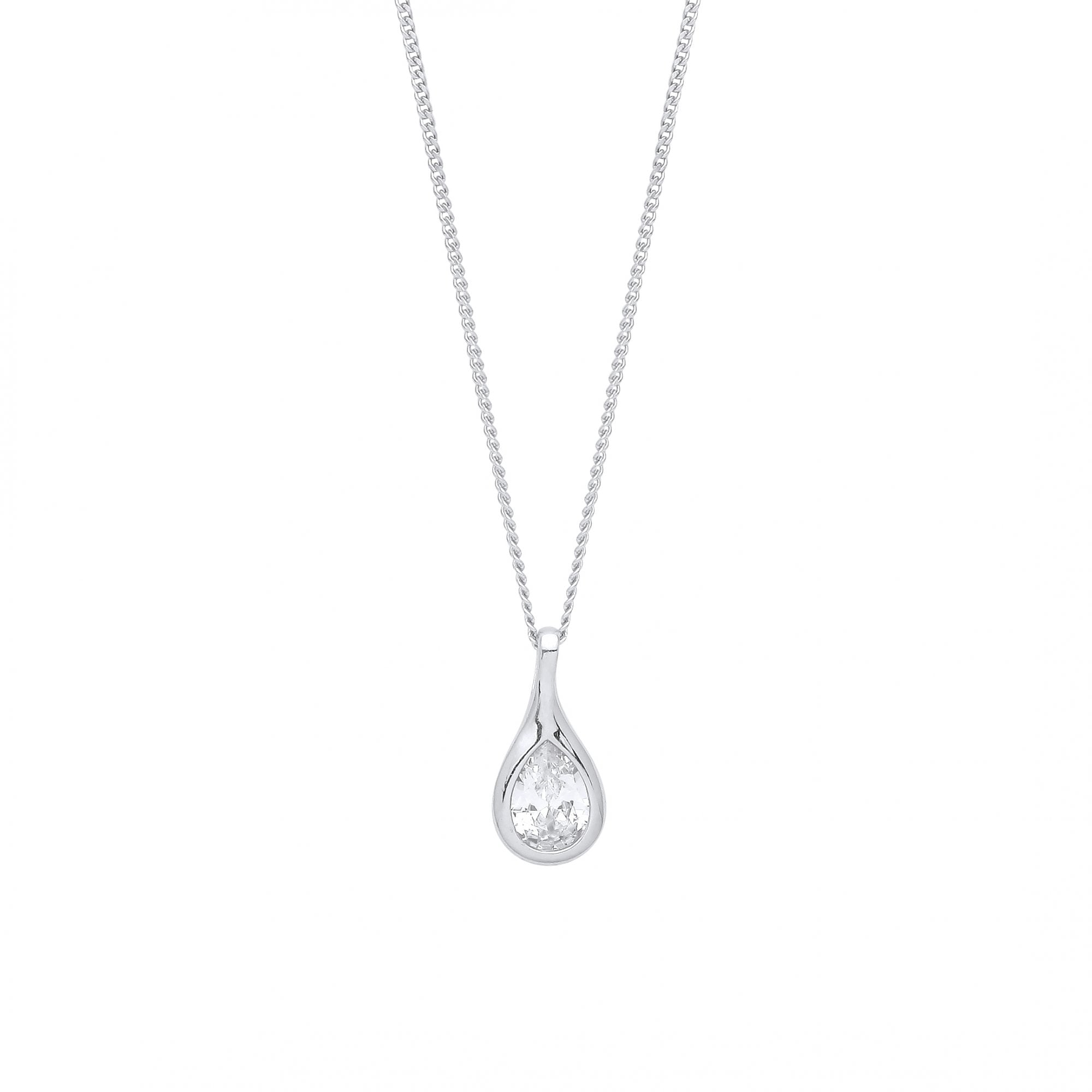 925 Sterling Silver Rhodium Plated Tear Drop Pendant Necklace