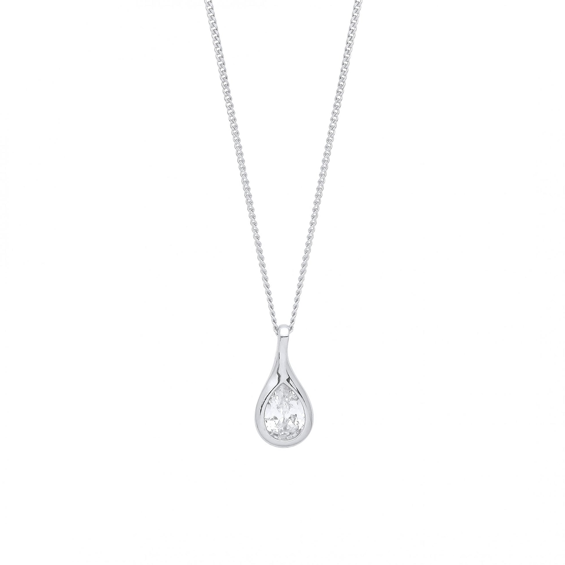 925 Sterling Silver Rhodium Plated Tear Drop Pendant Necklace