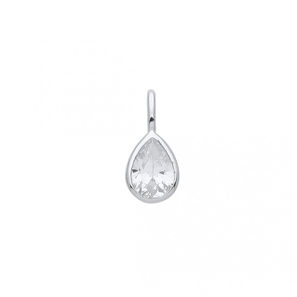 925 Sterling Silver Rhodium Plated CZ Tear Drop Pendant