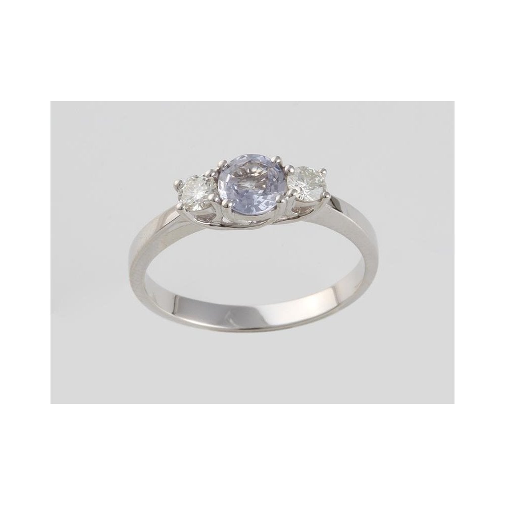 9ct White Gold Pastel Blue Sapphire 0.71ct And Diamond 0.27ct Three Stone Ring