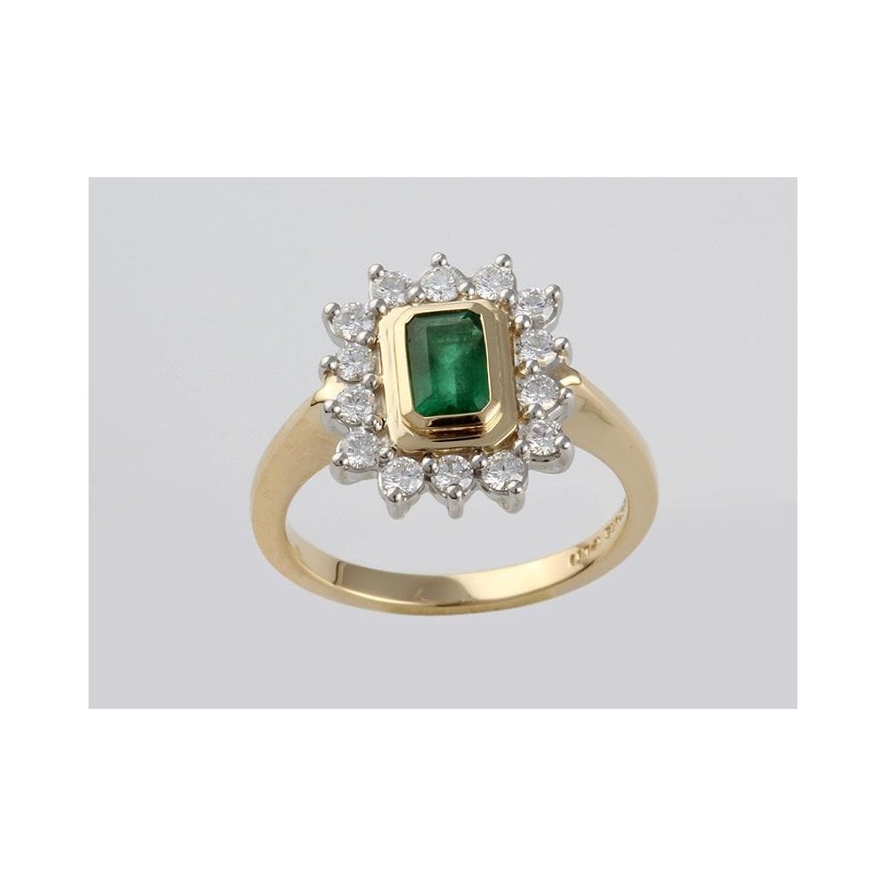 Bespoke 18ct Yellow Gold Emerald 0.61ct And Diamond 0.51ct Cluster Ring With A Platinum Setting