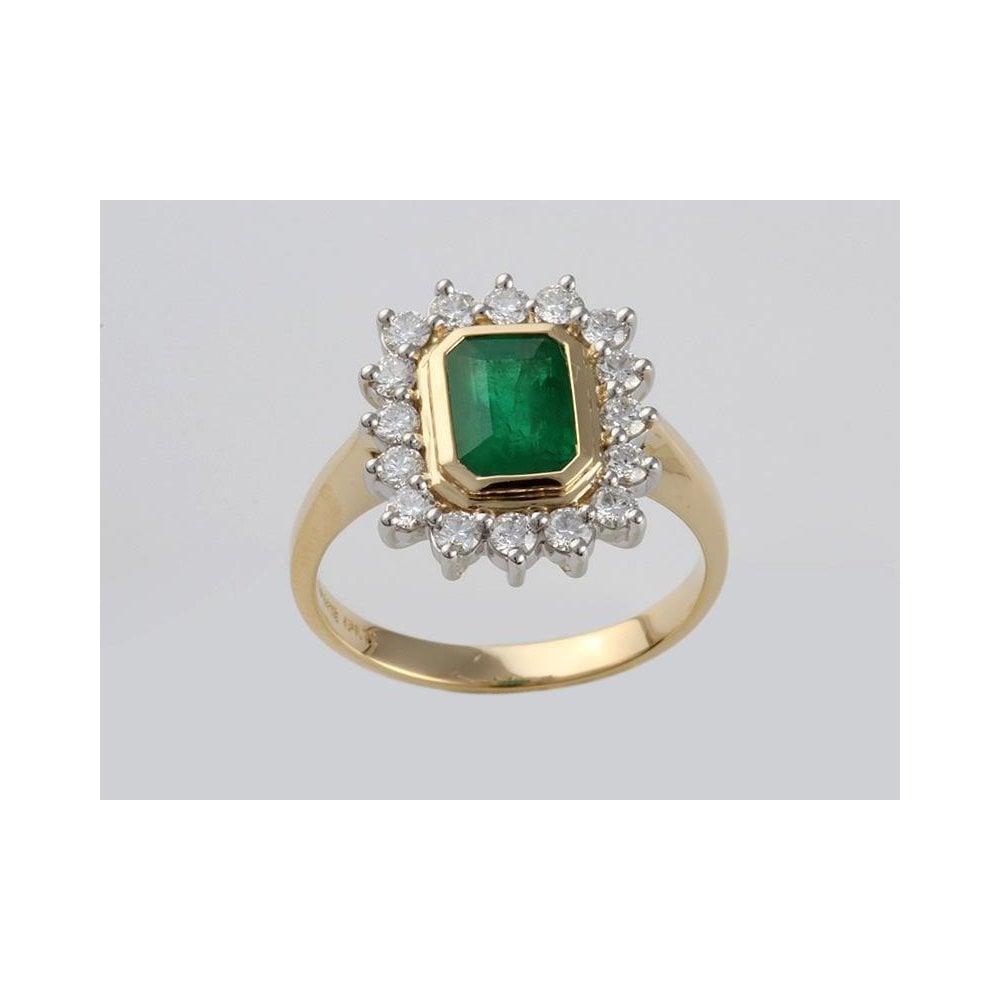Bespoke 18ct Yellow Gold Emerald 1.43ct And Diamond 0.59ct Cluster Ring With A Platinum Setting