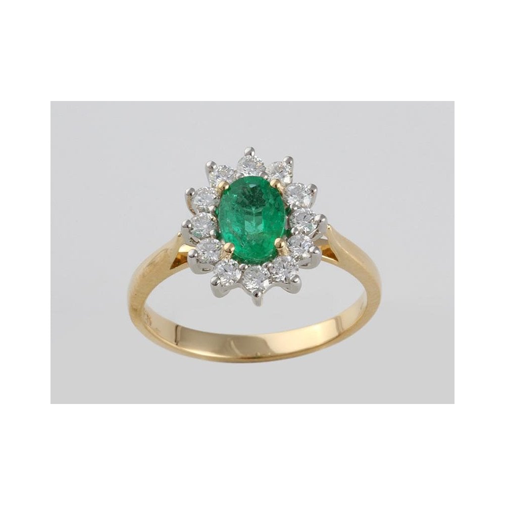 18ct Yellow Gold Emerald 0.68ct And Diamond 0.45ct Cluster Ring With A Platinum Setting