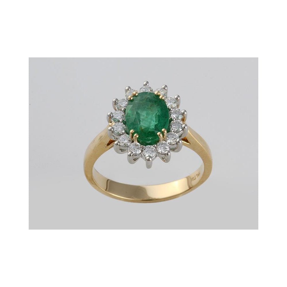 18ct Yellow Gold Emerald 1.67ct And Diamond 0.53ct Cluster Ring With A Platinum Setting