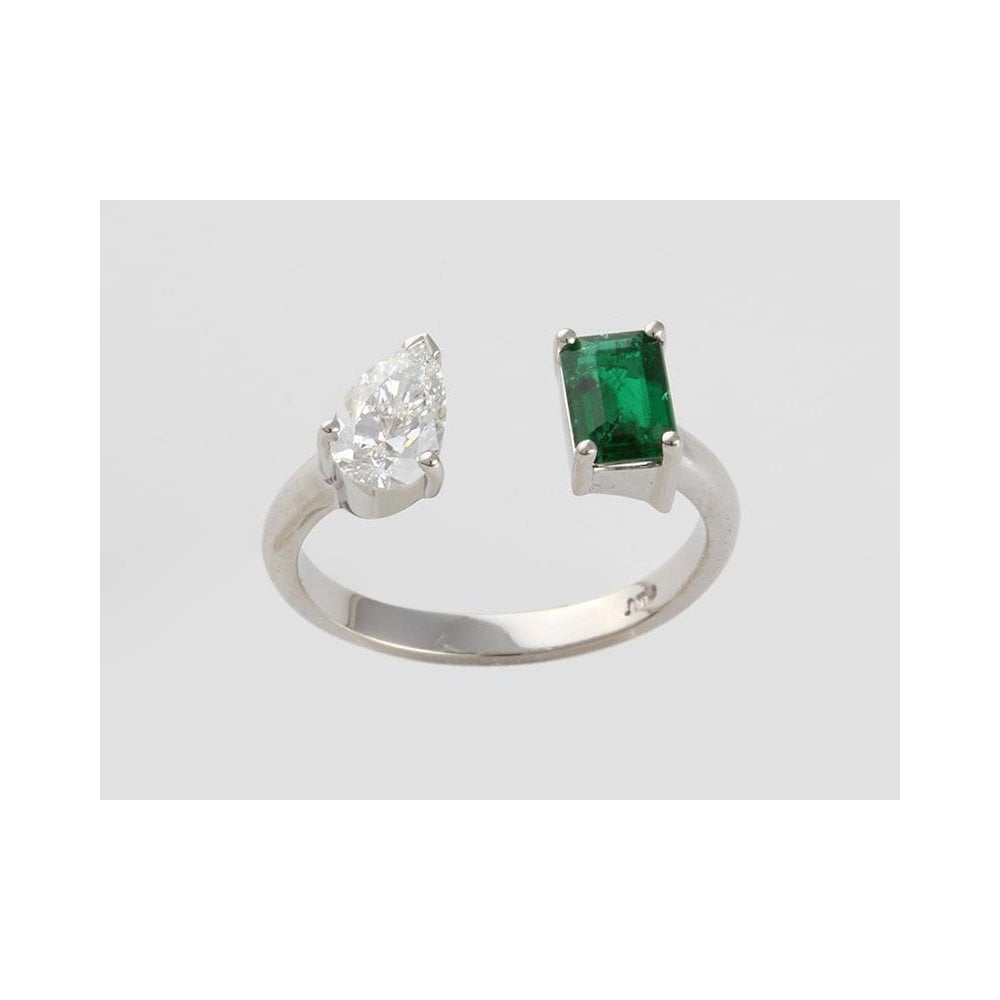 Platinum Emerald 0.50ct And Diamond 0.50ct Torque Style Dress Ring