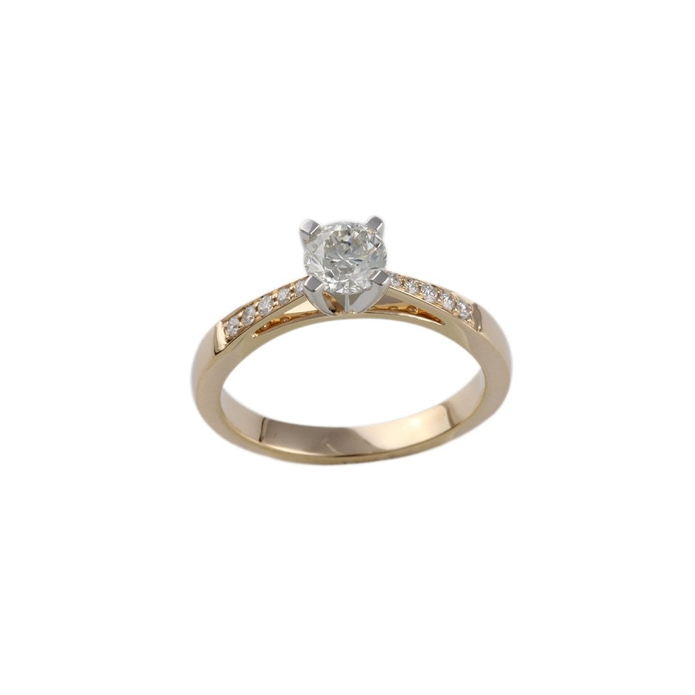 Yellow and White Gold 0.60ct TDW Round Brilliant Diamond Solitaire Ring With Studded Shank