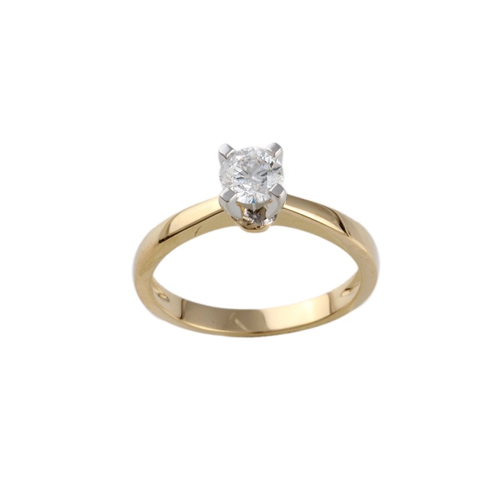 Yellow and White Gold 0.45ct Round Brilliant Diamond Solitaire Ring