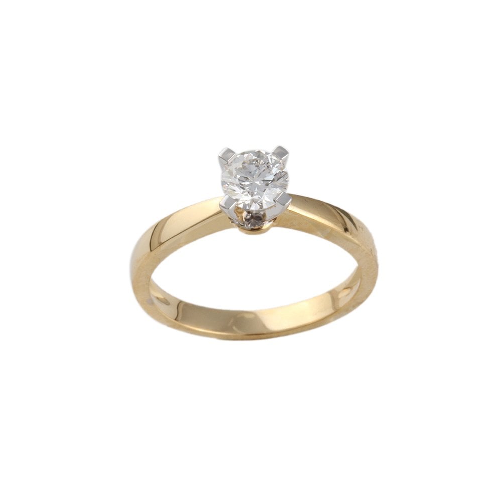 Yellow and White Gold 0.50ct Round Brilliant Diamond Solitaire Ring