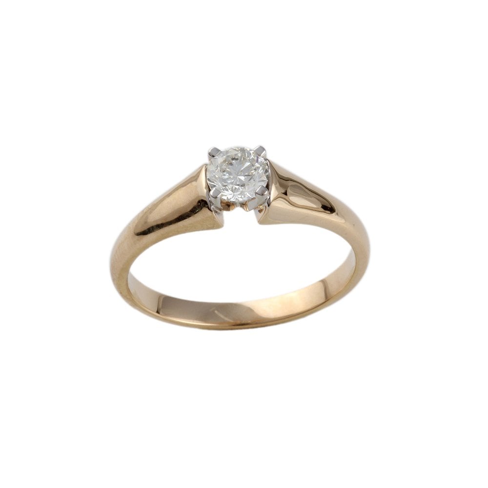 Yellow and White Gold 0.45ct Round Brilliant Diamond Solitaire Ring