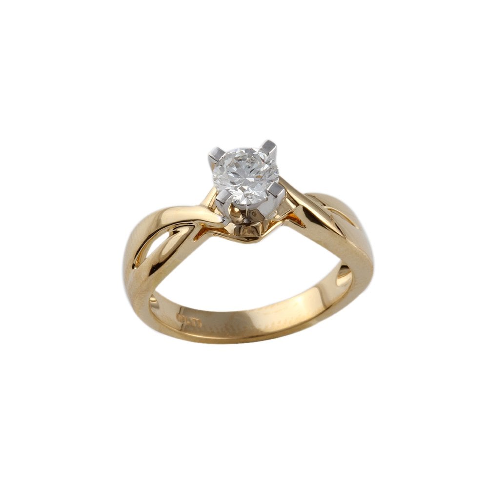 Yellow and White Gold 0.45ct Round Brilliant Diamond Solitaire Ring