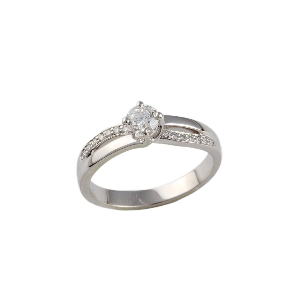 White Gold 0.40ct TDW Round Brilliant Diamond Solitaire Ring With Studded Shank