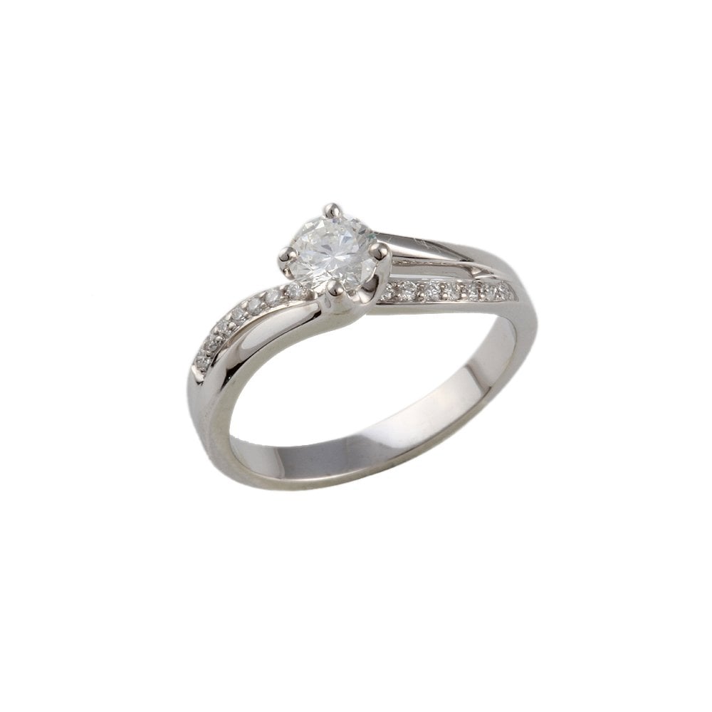 White Gold 0.45ct TDW Round Brilliant Diamond Solitaire Ring With Studded Shank